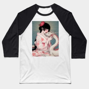 Geisha and white dragon 94003 Baseball T-Shirt